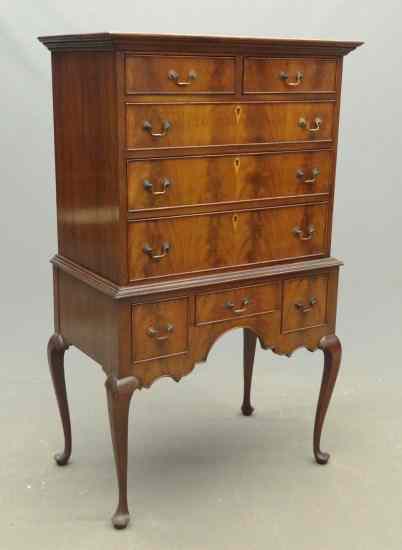 Appraisal: Branded Charak Furniture Company Boston Mass mahogany highboy '' W