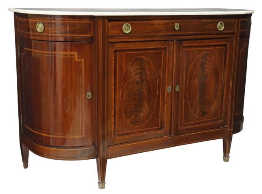 Appraisal: French Louis XVI style marble-top demilune sideboard th c mahogany