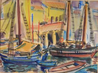 Appraisal: Carl Rabus watercolor Carl Rabus American - - Harbor Scene-