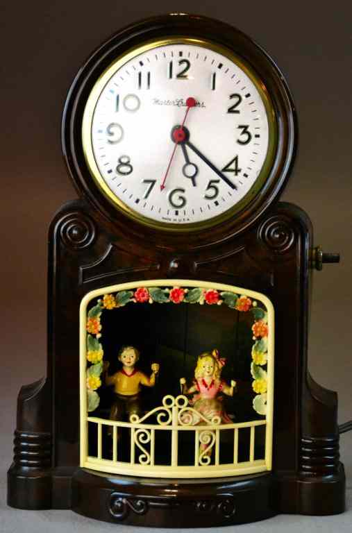 Appraisal: Master Crafters Motion Clock-Swinging PlaymatesCelluloid clock depicting a boy and