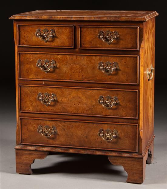 Appraisal: George III style inlaid burl walnut bachelors chest of drawers