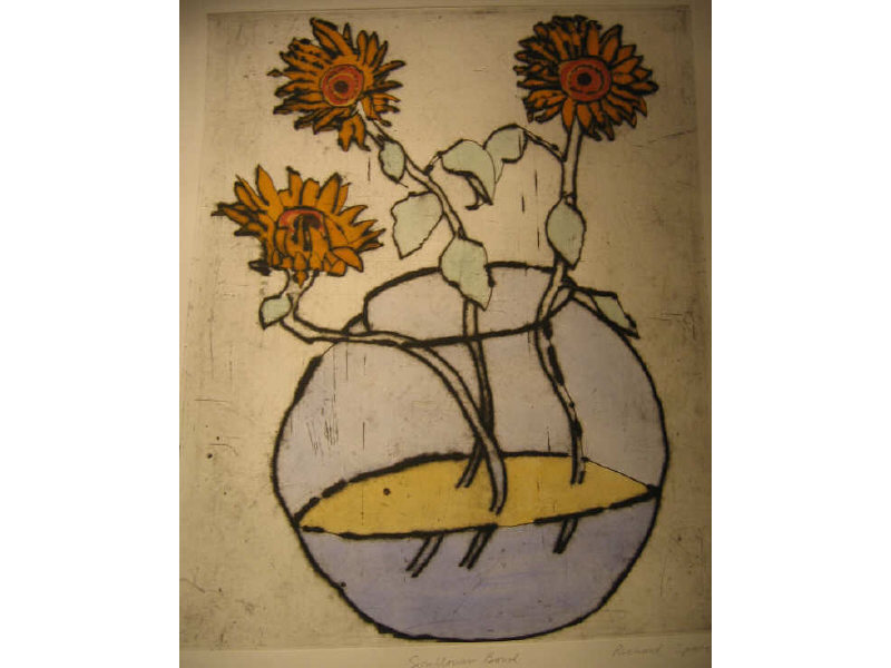 Appraisal: RICHARD SPARE BRITISH B SUNFLOWER BOWL drypoint etching with hand-coloring