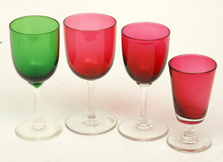 Appraisal: A COLLECTION OF RUBY CLEAR AND GREEN CLEAR WINE GLASSES