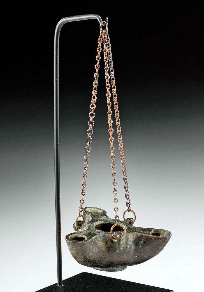 Appraisal: Petite Roman Bronze Three Spouted Oil Lamp Originally Listed At