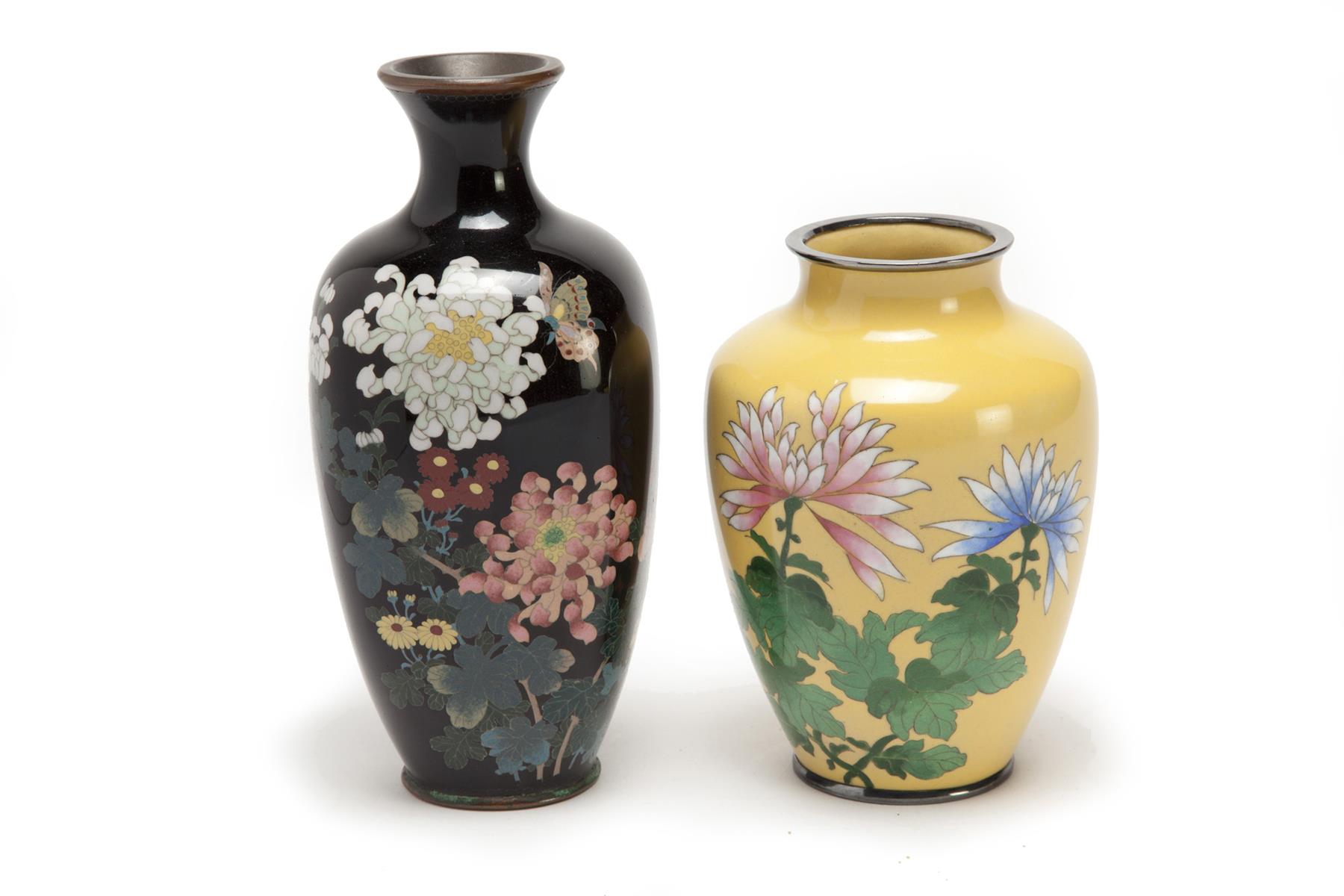 Appraisal: TWO JAPANESE CLOISONNE VASES Mid th century Yellow ground with