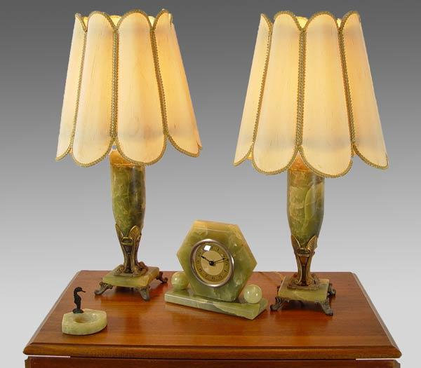 Appraisal: PAIR DECO PERIOD ONYX TABLE LAMPS Lamps measure '' h