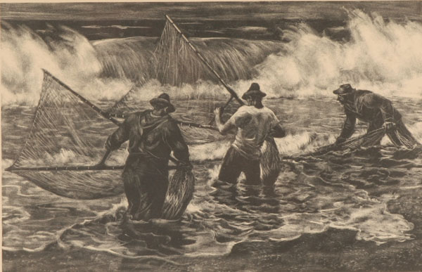 Appraisal: Robert W Von Neumann American - Surf Fishing Lithograph Pencil