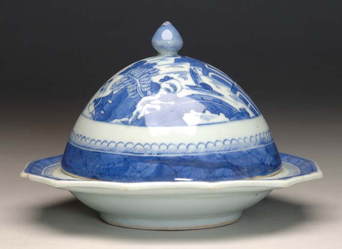 Appraisal: BLUE AND WHITE CANTON BUTTER DISH Round dome cover with