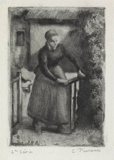 Appraisal: CAMILLE PISSARRO Femme la Barri re Etching printed in black