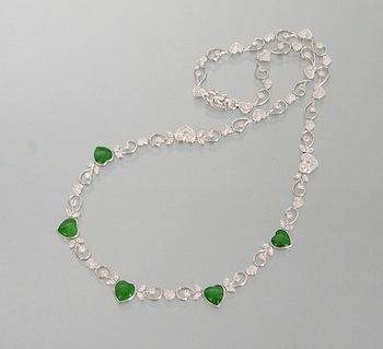 Appraisal: A Ladies' k White Gold Diamond and Jade Necklace k