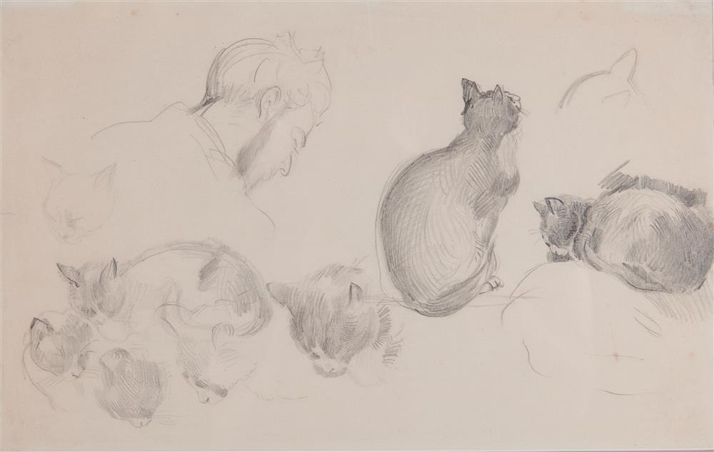 Appraisal: ALFRED DEHODENCQ French - Self Portrait with Cats pencil sight