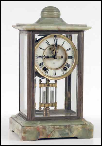 Appraisal: ANSONIA GREEN ONYX MANTLE CLOCK With pendulum H '' W