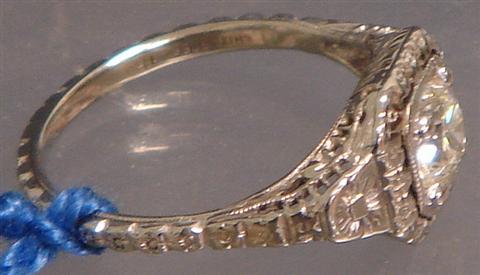 Appraisal: K WG filigree diamond ring mine cut diamond about points