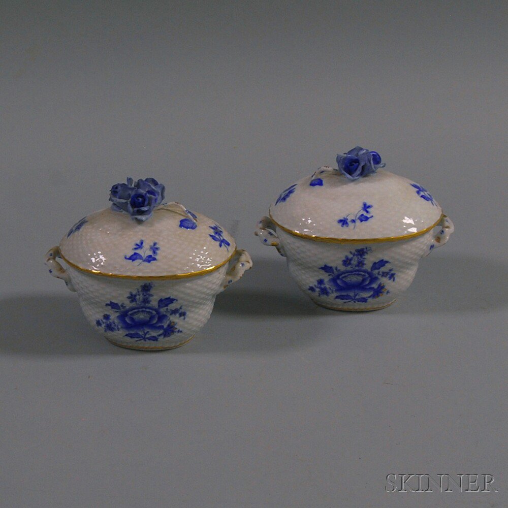 Appraisal: Pair of Herend Porcelain Blue and White Covered Bowls Hungary