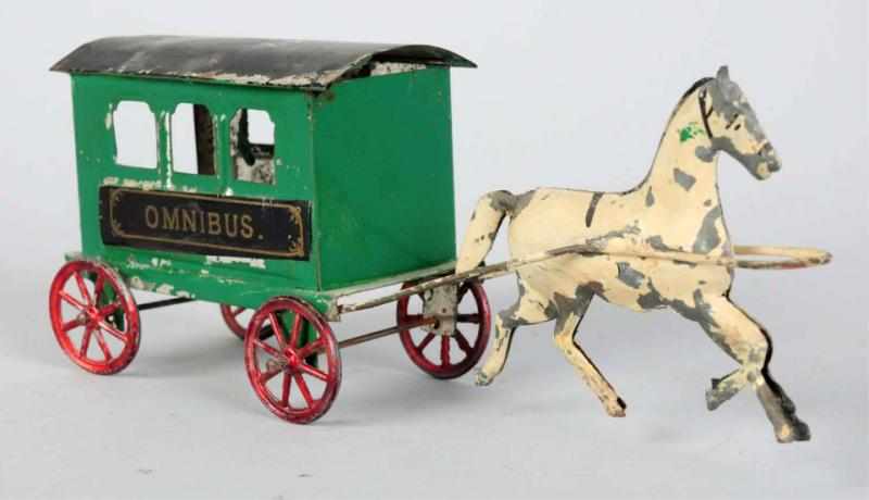 Appraisal: Early Hand-Painted Tin Omnibus Toy French Marked Omnibus on both