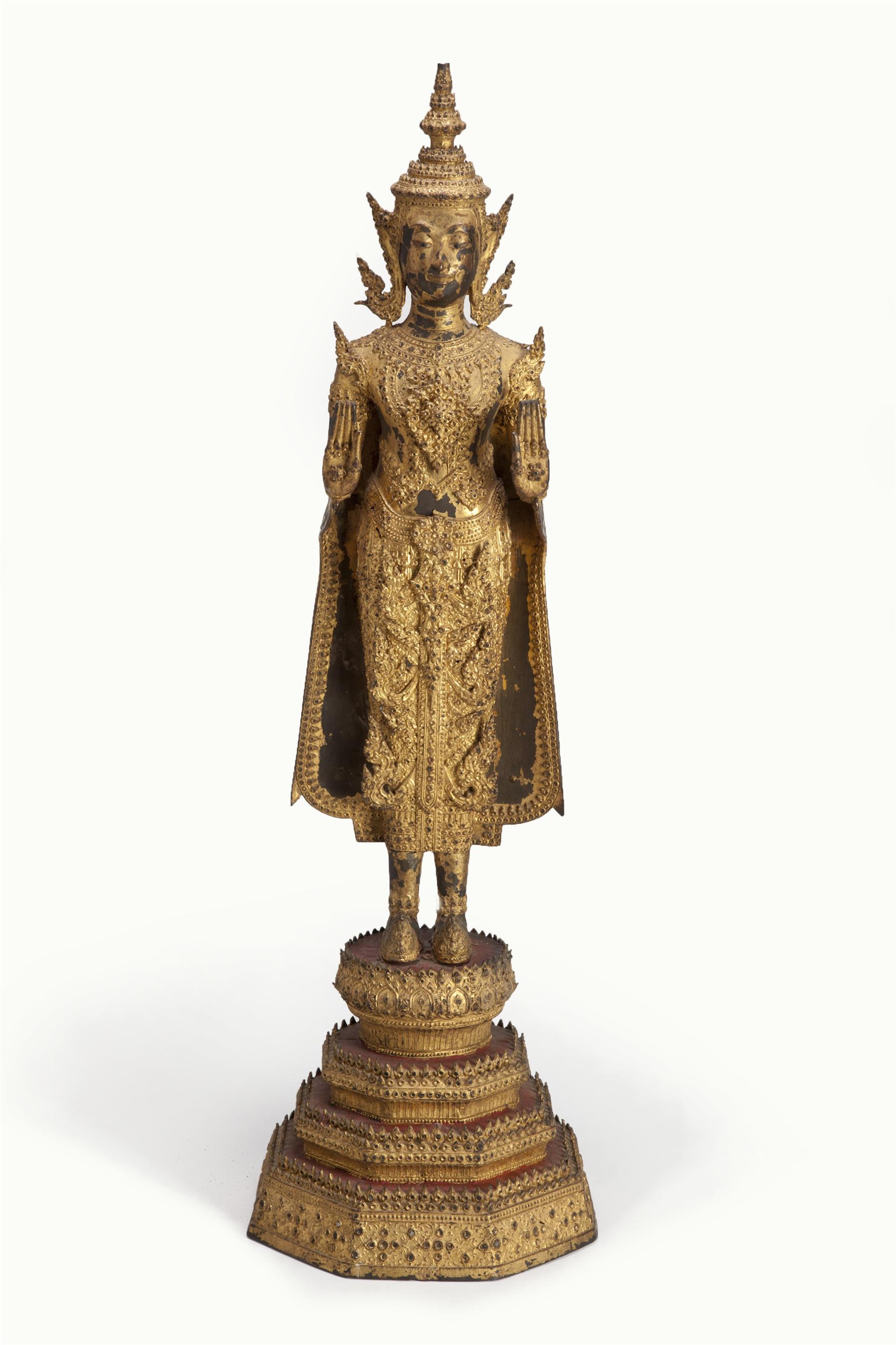 Appraisal: INDONESIAN BODHISATTVA STATUE Twentieth century bronze Original gilt and red