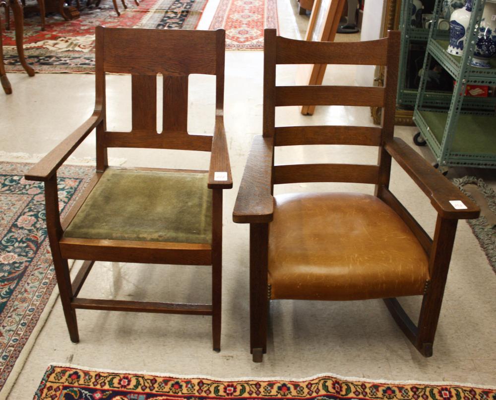 Appraisal: STICKLEY DESIGN ARMCHAIR AND ROCKER American c a ladder-back rocker