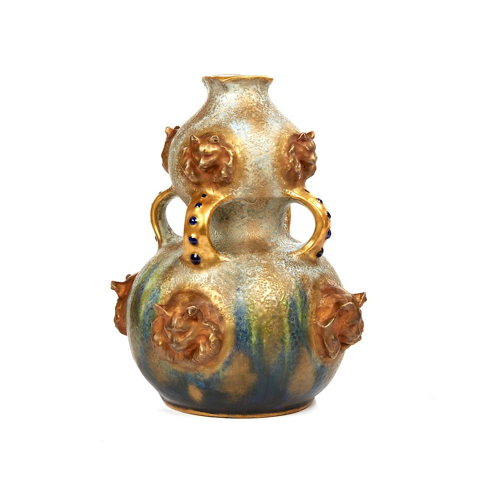 Appraisal: Austrian Amphora Vase Elaborate Austrian amphora ceramic vase featuring a