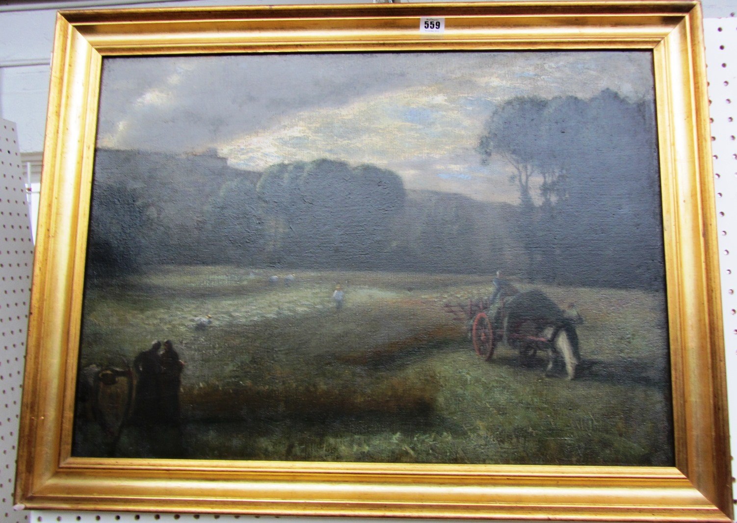 Appraisal: Attributed to Edward Stott - Haymaking scene oil on canvas