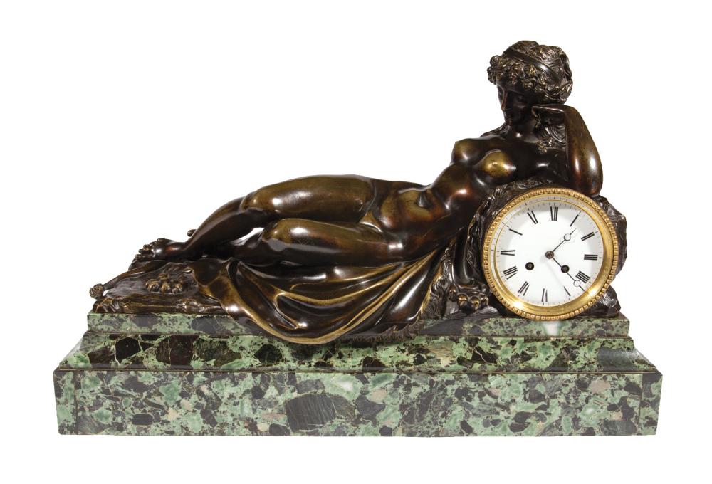 Appraisal: Large Napoleon III Patinated Bronze and Marble Figural Mantel Clock