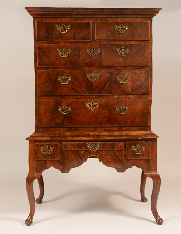 Appraisal: George II Style Walnut Highboy In two parts fitted with