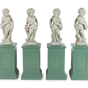 Appraisal: A Set of Four Composition Putti th Century Height inches