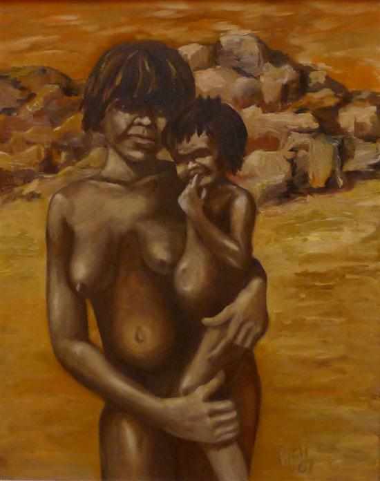 Appraisal: SIGNED PUGLI ABORIGINAL MOTHER AND CHILD OIL ON CANVAS