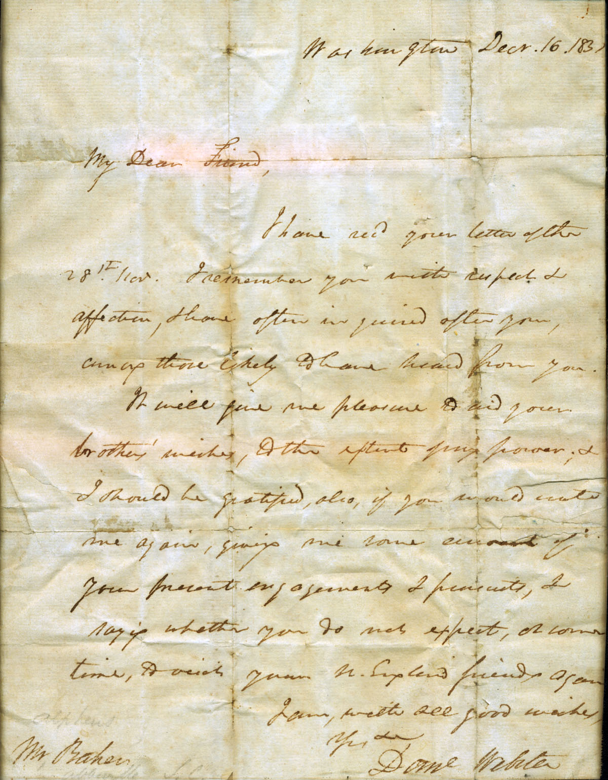 Appraisal: DANIEL WEBSTER - SIGNED LETTER FROM WASHINGTON D C DECEMBER