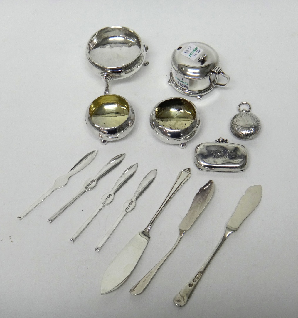 Appraisal: Silver comprising a pair of circular salts each raised on