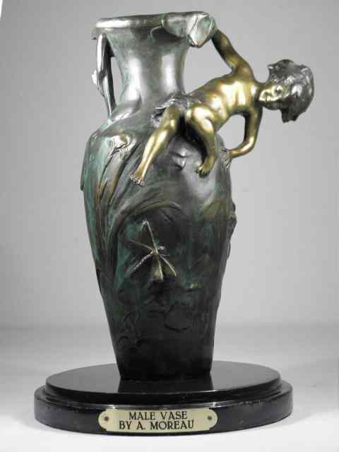 Appraisal: Art Nouveau patinated bronze relief vase after August Moreau Depicts