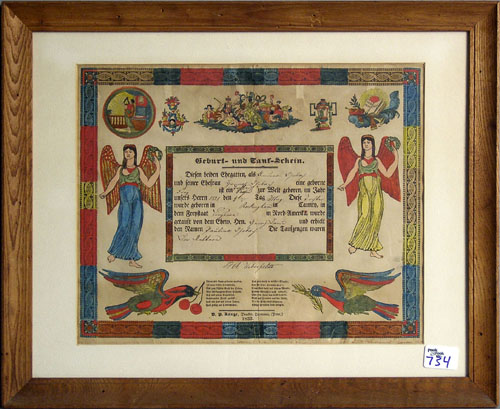 Appraisal: Hanover PA printed fraktur dated for a Rockingham Co VA