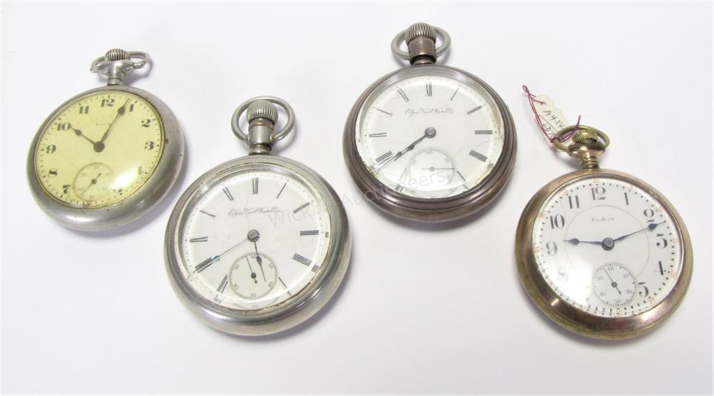 Appraisal: Five Elgin Railroad watches including size s - jewel unmarked