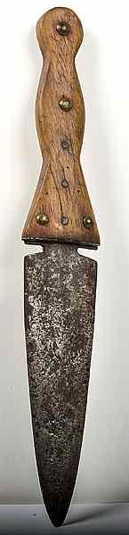 Appraisal: Tack-Decorated Wood-Handled Dag spear point blade Wood handle with tack