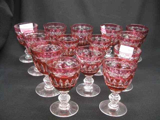 Appraisal: pcs Cranberry Cut-to-Clear Stemware sherry cordial sizes '' '' ray