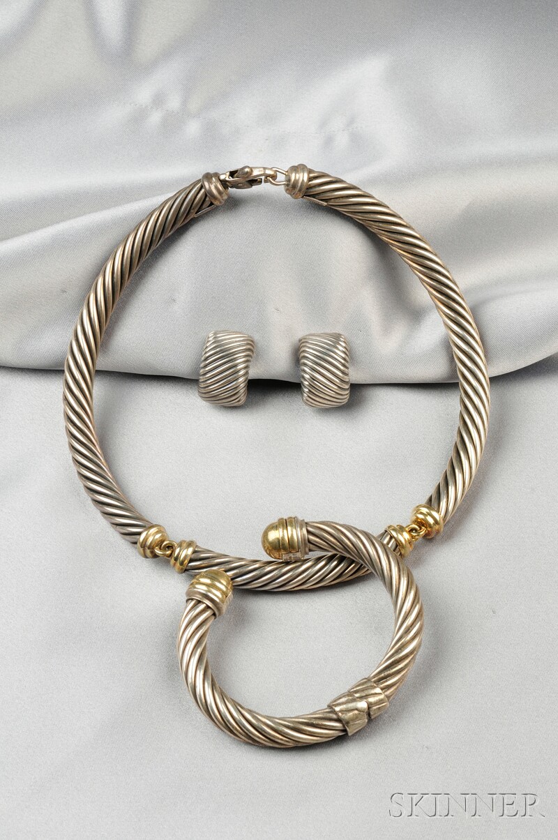 Appraisal: Sterling Silver and kt Gold Cable Suite David Yurman comprising