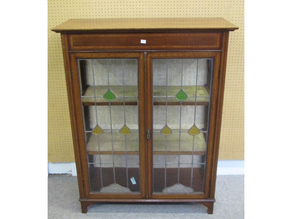 Appraisal: Edwardian mahogany inlaid display cabinet with Art Nouveau leaded glass