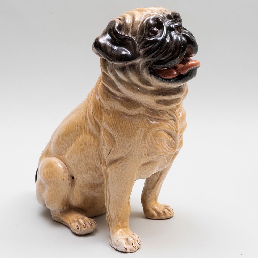 Appraisal: Italian Ceramic Model of Seated Pug Stamped mark x x