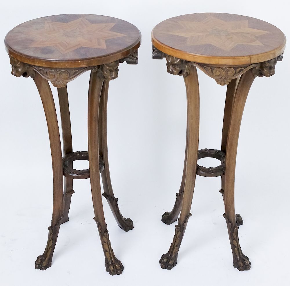 Appraisal: Pair Antique Edwardian Paw Footed Plant Stands Pair of antique