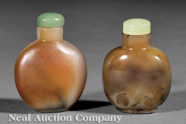 Appraisal: A Chinese Carved Agate Snuff Bottle and Carved Agate-Glass Snuff