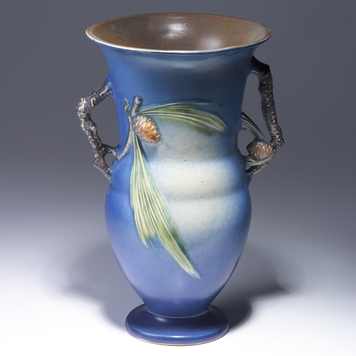 Appraisal: ROSEVILLE Blue Pine Cone flaring vase - Restoration to entire