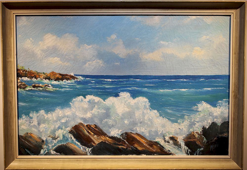 Appraisal: Signed American School Painting of Waves Crashing Signed American School