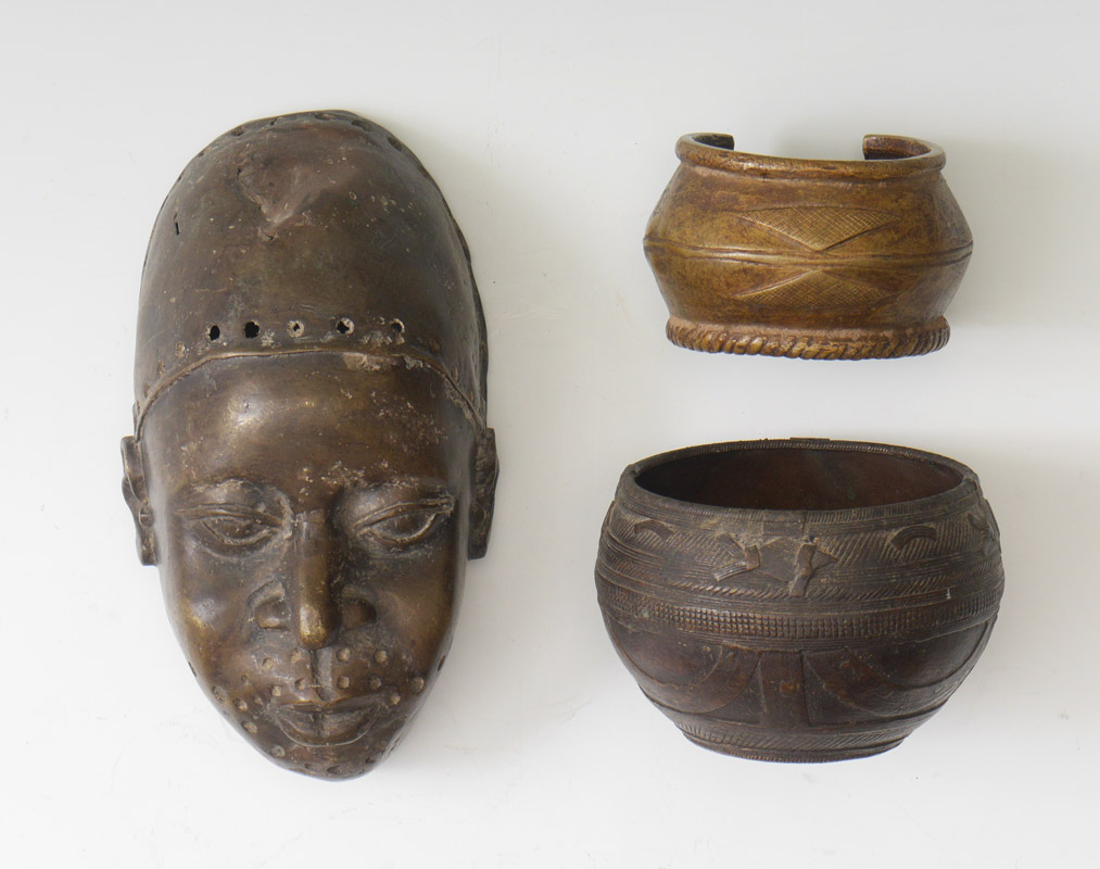 Appraisal: PIECE AFRICAN BRONZE ITEMS pieces total to include Mask ''