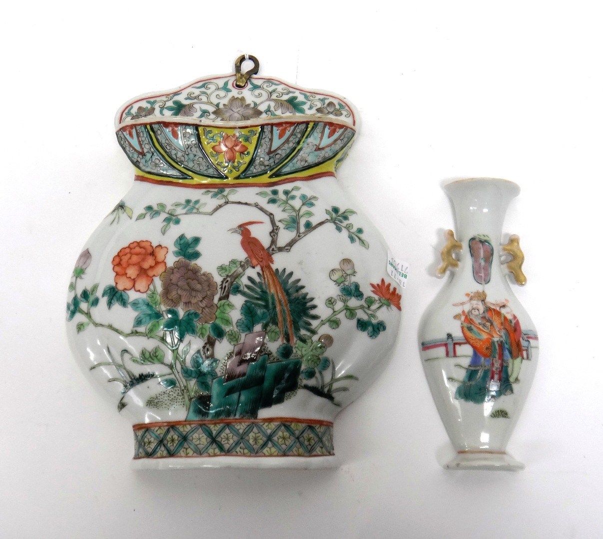 Appraisal: A Chinese famille-verte wall vase and a famille-rose wall vase