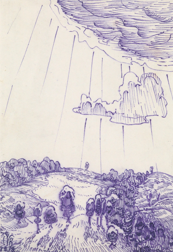 Appraisal: CHARLES BURCHFIELD Cloud and Sunrays Pen and bluish purple ink