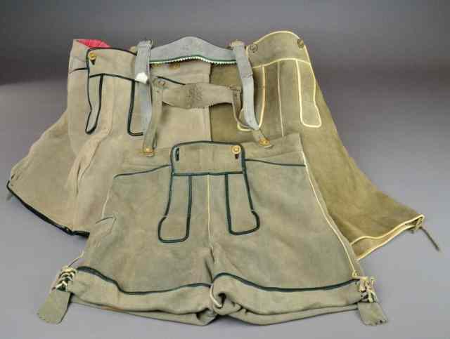 Appraisal: PAIR GERMAN LEDERHOSENSuede leather set of three pair of Lederhosen