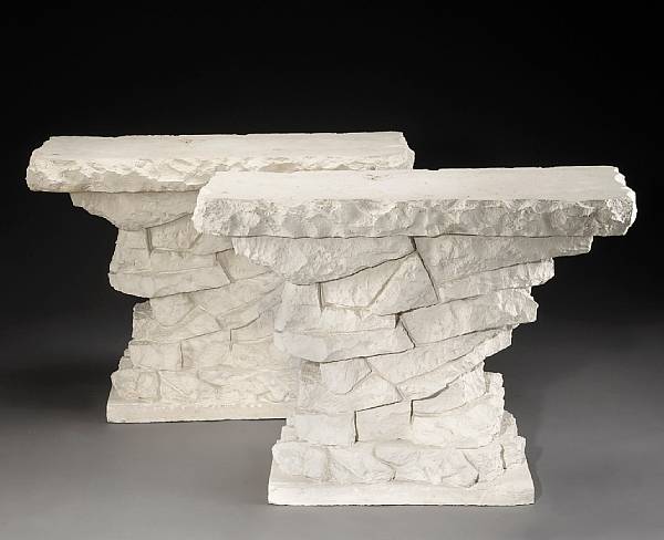 Appraisal: A pair of white painted plaster 'rock quarry' console tables