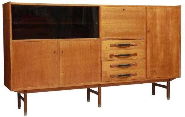 Appraisal: Italian mid-century modern teak sideboard c s dual smoked glass