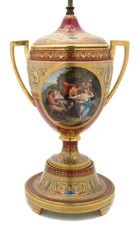 Appraisal: A Royal Vienna Covered Urn on Stand decorated with mythological