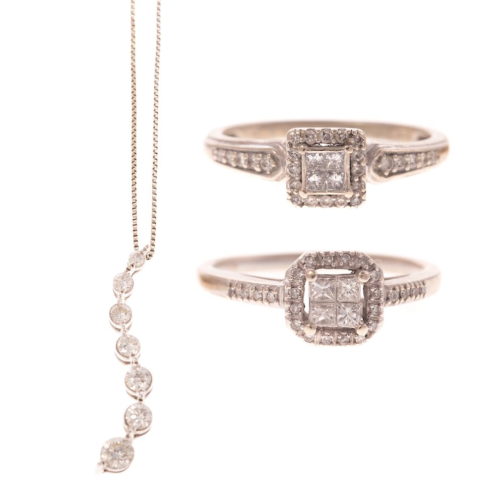 Appraisal: Two Diamond Rings and a Diamond Pendant in Gold K