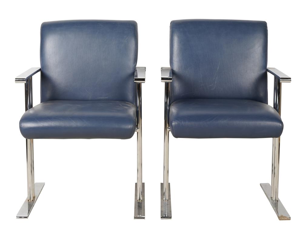 Appraisal: PAIR OF MODERNIST ARMCHAIRSeach with label Directional blue leather and